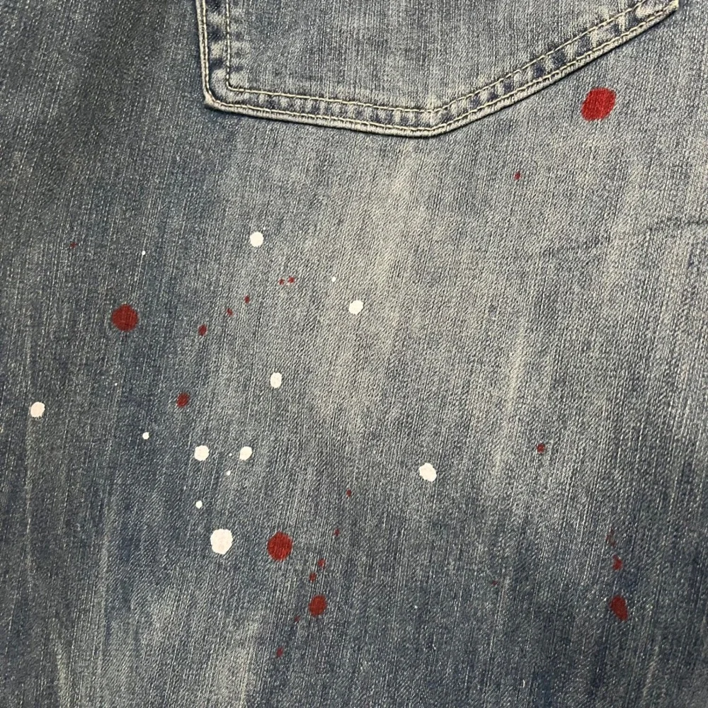 True Nation Jeans Tapered Fit Distressed Paint Splatter‎ Denim Blue 46x30